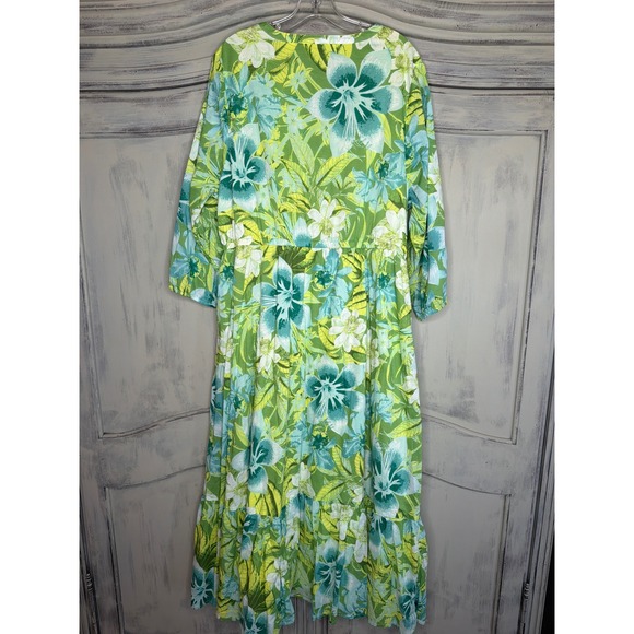 Beautiful by Lawrence Zarian Green Floral Cotton Maxi Dress V-Neck L A646319 - Picture 6 of 7
